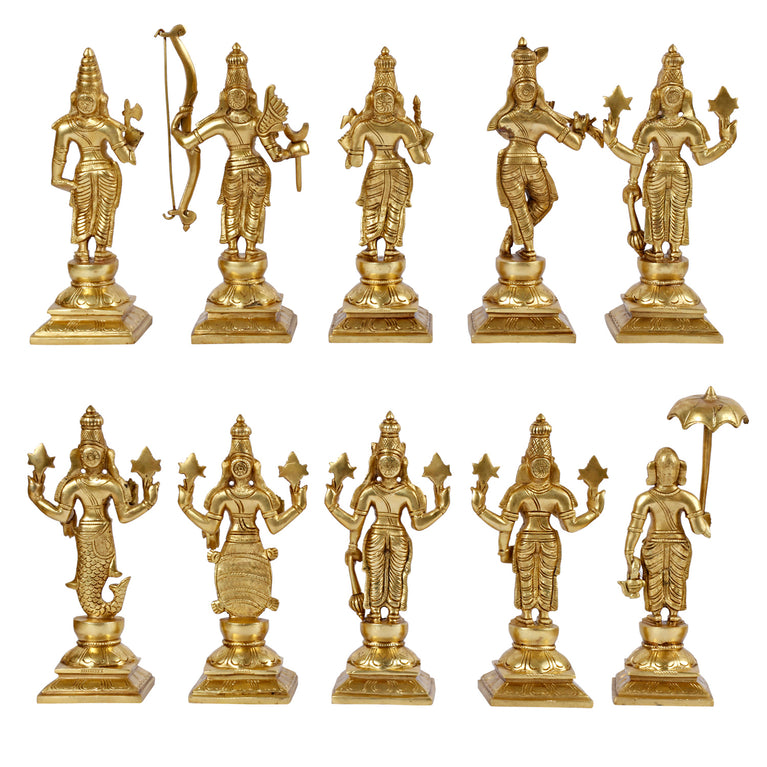 9.5" Dashavatara Ten Incarnation of Lord Vishnu Brass Handmade