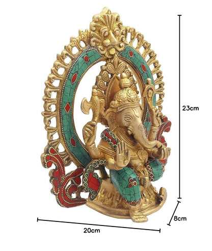 Brass Sitting Ganesha Idol In Multicolor Height 7.5 Inch Weight 2.6 Kg - SvarupArt