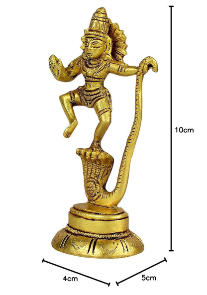 Brass Krishna on Kaliya Naag in Gold Color Height 4 Inch - SvarupArt