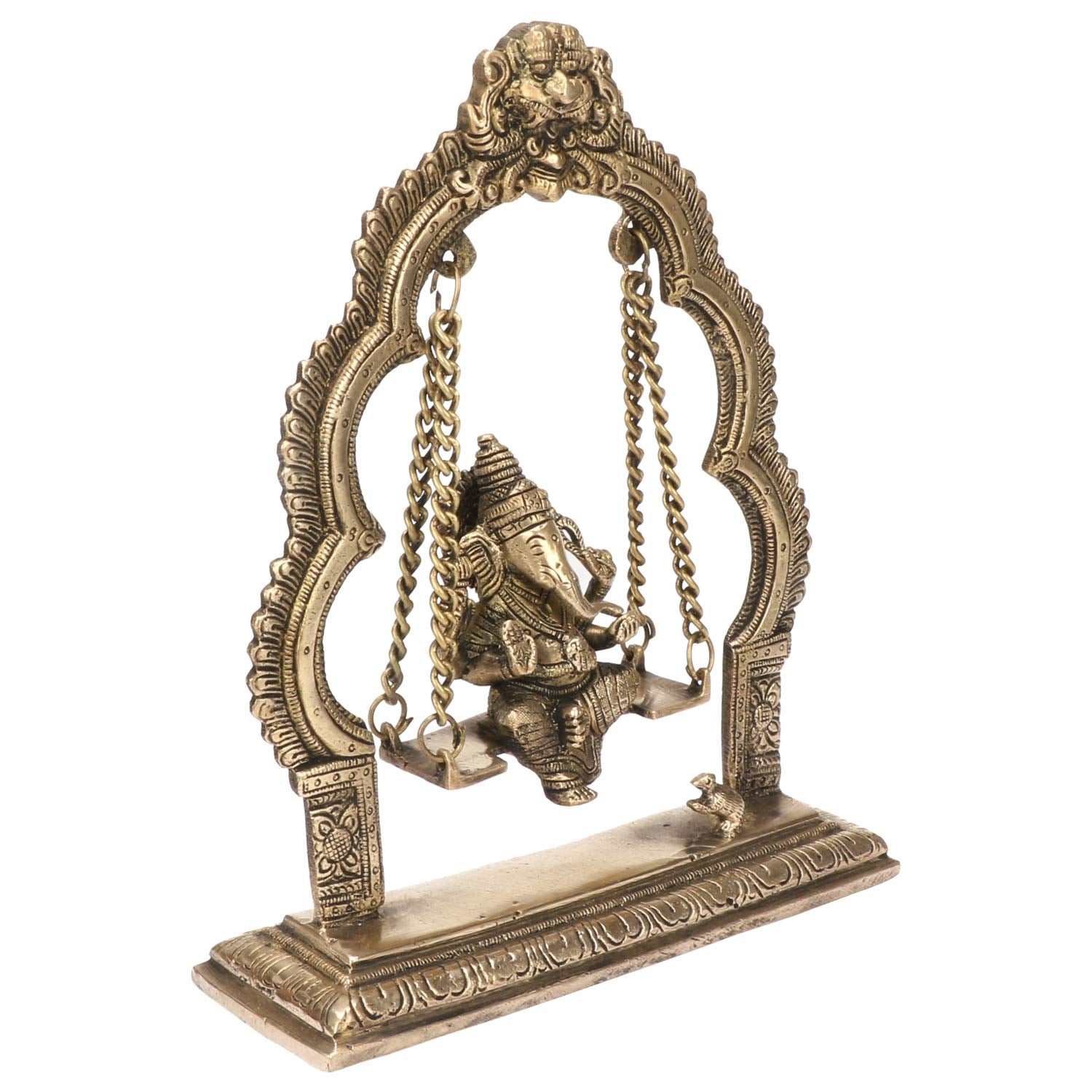 Brass Jhula Ganesha Idol In Gold Color Height 5.5 Inch Weight 1.3 Kg - SvarupArt