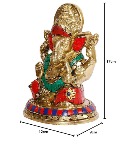 Brass Sitting Ganesha Idol In Multicolor Height 7 Inch Weight 1.8 Kg - SvarupArt