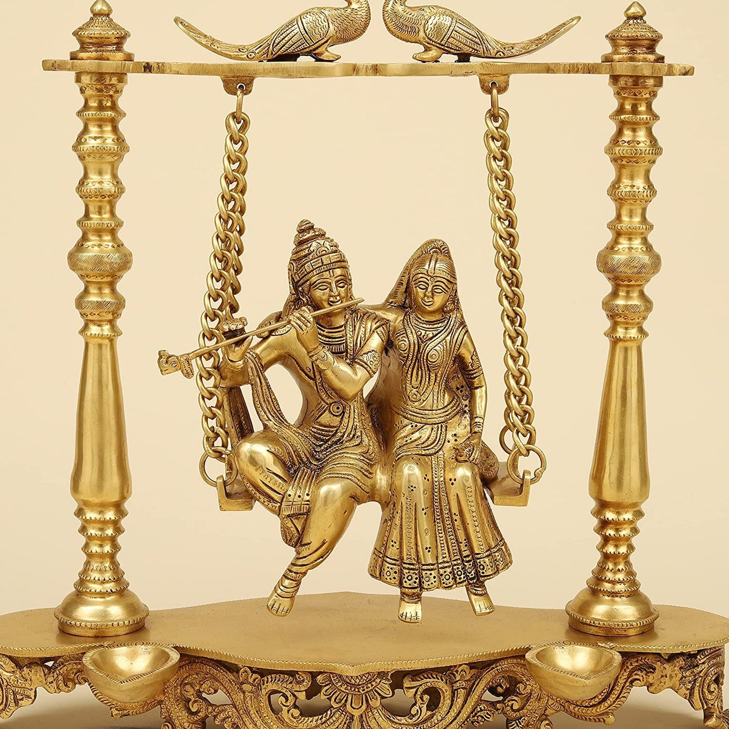 Brass Radha Krishna Jhula in Gold Color Height 16 Inch - SvarupArt