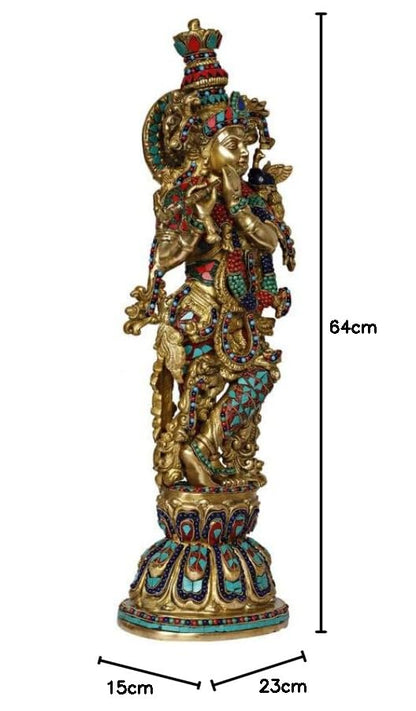Brass Krishna Murti in Multicolor Height 29 Inch
