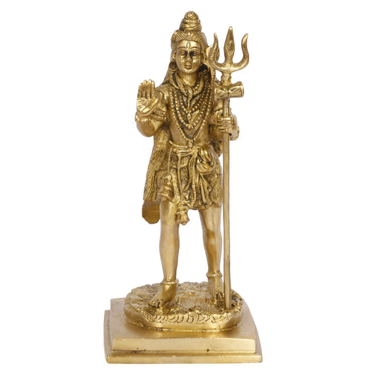 Brass Shiva Bhagwan Statue Murti Standing with Trishul for Home Decor Pooja Room Shivji Idol Showpiece Height 8 Inch - SvarupArt
