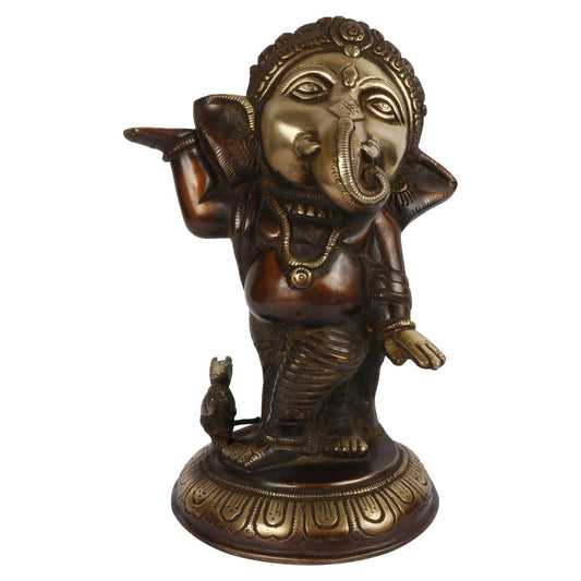 Brass Ganesha Idol for Home Decoration Ganpati Statue Murti for Gift Height 10 Inch Weight 3.4 Kg Color Brown - SvarupArt