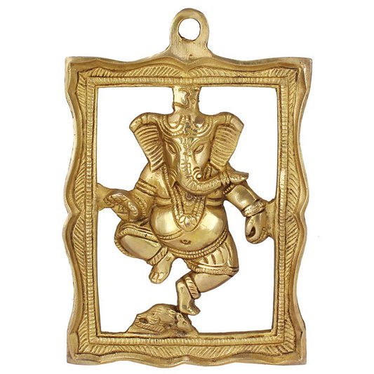 Brass Ganesh Wall Hanging Ganesha Idol In Gold Color Height 9 Inch - SvarupArt