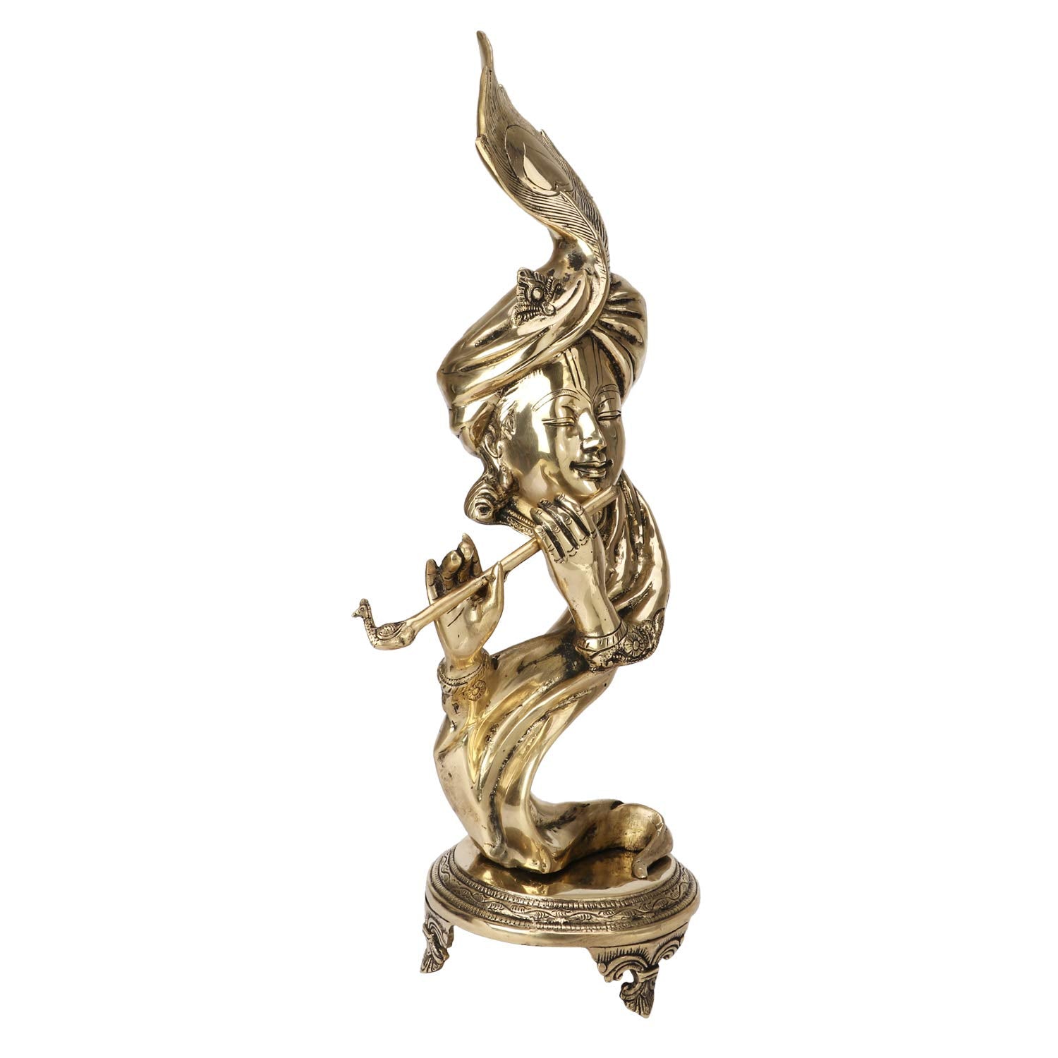 Brass Krishna Bhagwan Idol Murli Kishan Murti Playing Bansuri With Morpankh Gift for Home Mandir Decor Marriage Heigh... - SvarupArt