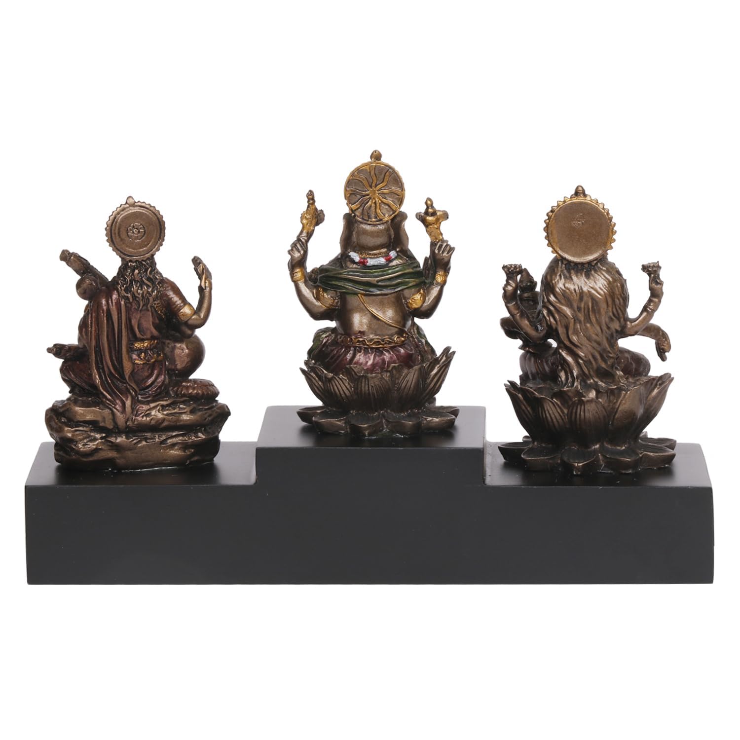 SVARUP Resin Laxmi Ganesh Saraswati Idol for Prosperity Height 4.5 Inchs Color Copper Standard 1 pcs - SvarupArt
