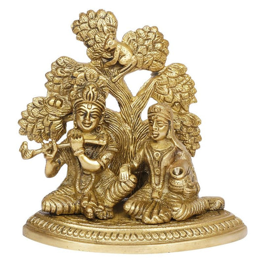 Radha Krishna Murti Under Tree in Gold Color Height 5.5 Inch - SvarupArt