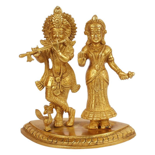 Brass Radha Krishna Idol in Gold Color Height 7 Inch