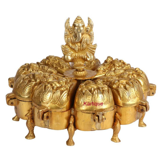 Brass Chopad Ganesha Idol In Gold Color Height 12 Inch Weight 2.4 Kg - SvarupArt
