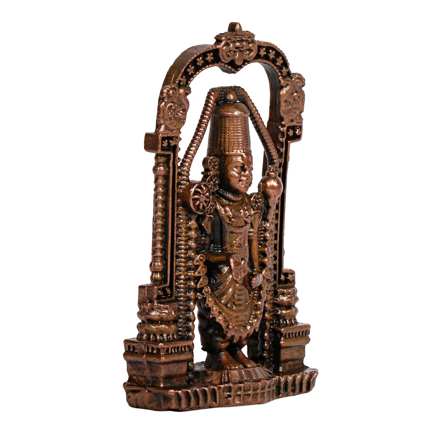 Copper Idol Tirupati Balaji Venkateshwara Statue Vishnu Chakra Namah Shankh Murti Lord Srinivasa Patina Antique - SvarupArt