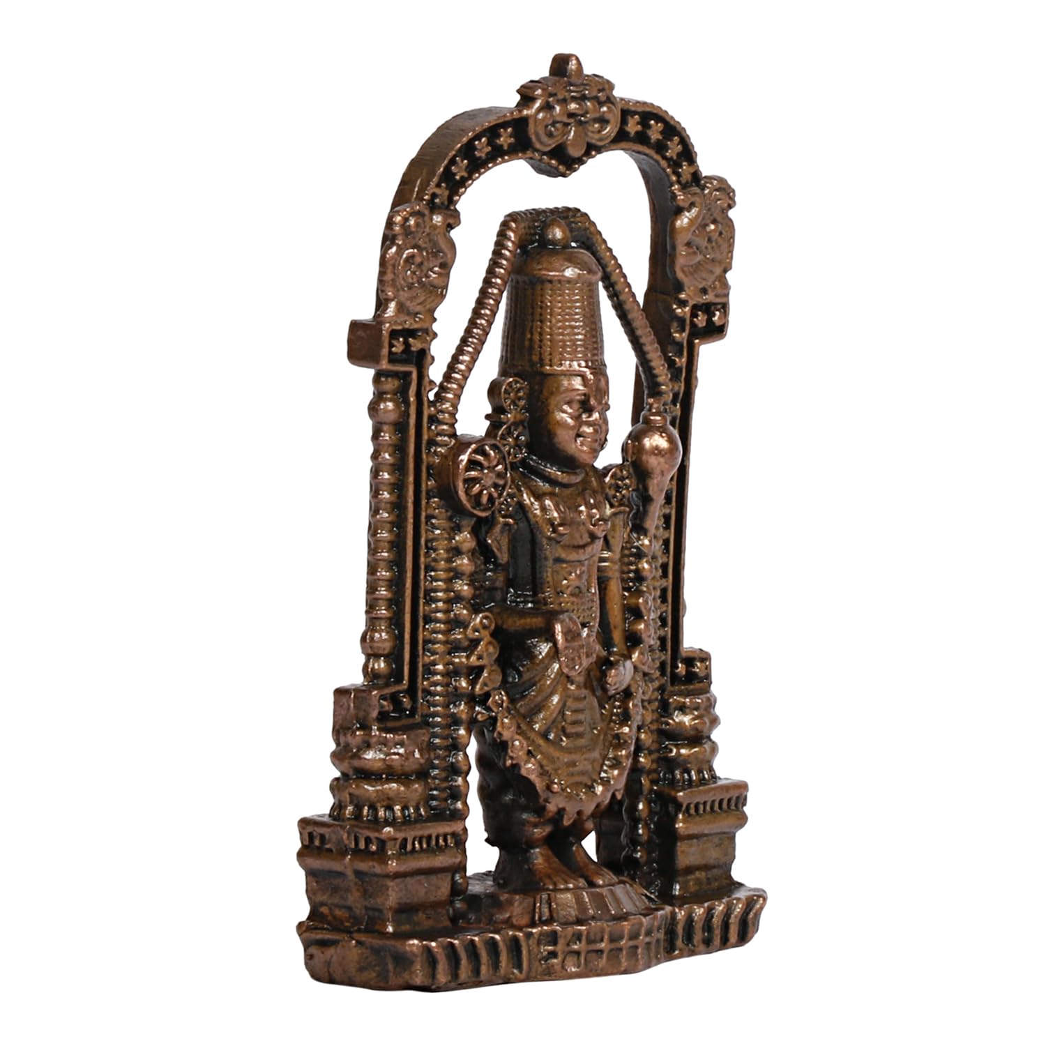 Copper Idol Tirupati Balaji Venkateshwara Statue Vishnu Chakra Namah Shankh Murti Lord Srinivasa Patina Antique - SvarupArt
