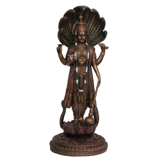 12-Inch Resin Statue Of Lord Vishnu, The Guardian Of The Universe, In A Bronze Color - SvarupArt