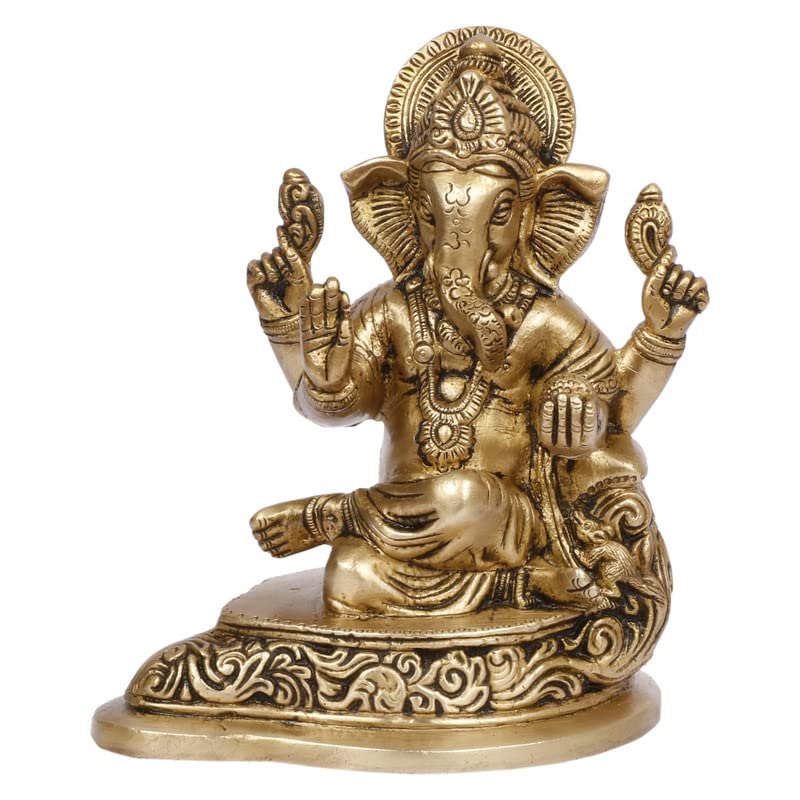 Brass Mangalkari Ganesha Statue Idol Ganesh Murti Home Decor for Puja Height 7 Inch. - SvarupArt