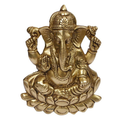 Brass Wall Hanging Ganesha Idol In Gold Color Height 5 Inch Weight 1.25 Kg - SvarupArt