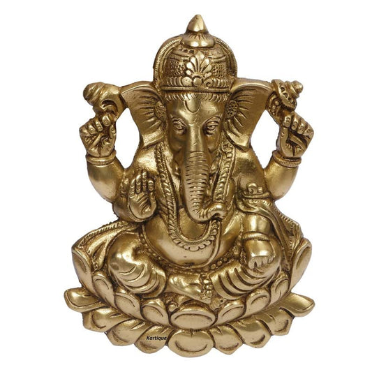 Brass Wall Hanging Ganesha Idol In Gold Color Height 5 Inch Weight 1.25 Kg - SvarupArt