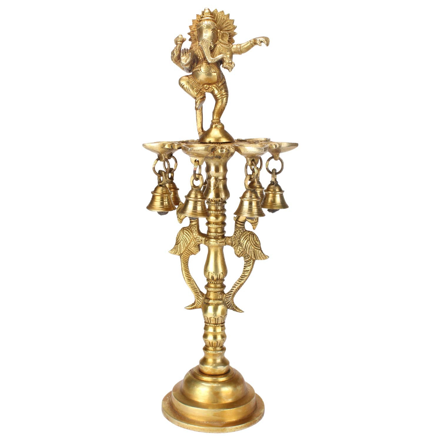 Brass Ganesha Diya Ganesh with Bells For Puja Room, Dancing Oil Lamp & Home Decor 16 Inch Height - SvarupArt