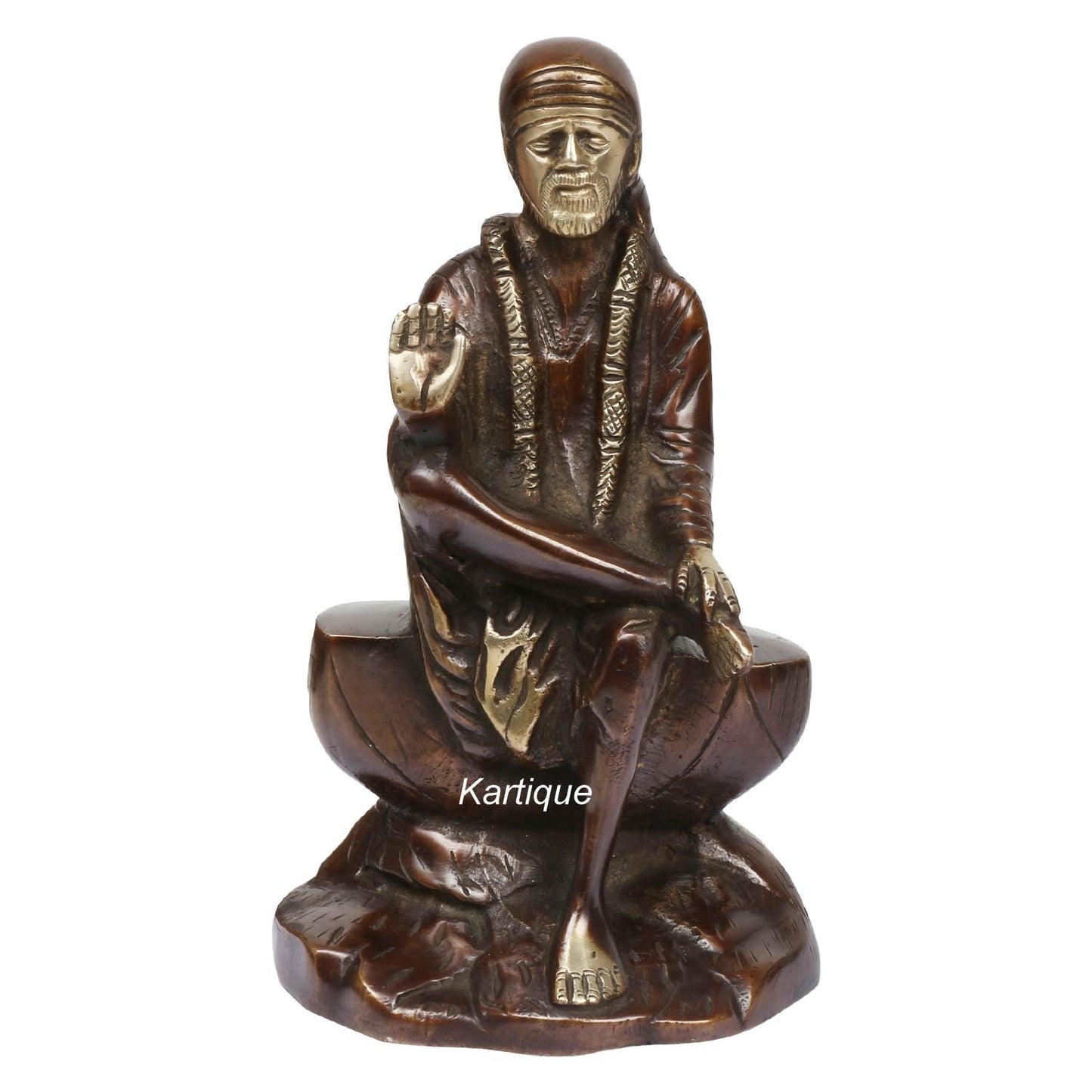 Brass Sai Baba Murti Statue for Home Pooja Temple Height 8.5 Inch Copper Gold Color - SvarupArt