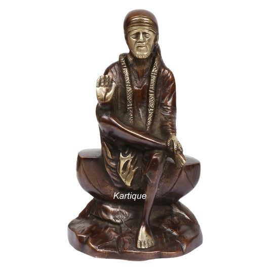 Brass Sai Baba Murti Statue for Home Pooja Temple Height 8.5 Inch Copper Gold Color - SvarupArt