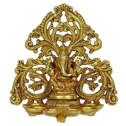 Brass Ganesh Diya with 6 Slots: Ideal for Aarti, Puja Room, Wall Hanging, Home Decor - SvarupArt