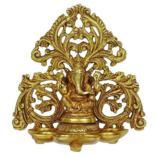 Brass Ganesh Diya with 6 Slots: Ideal for Aarti, Puja Room, Wall Hanging, Home Decor - SvarupArt
