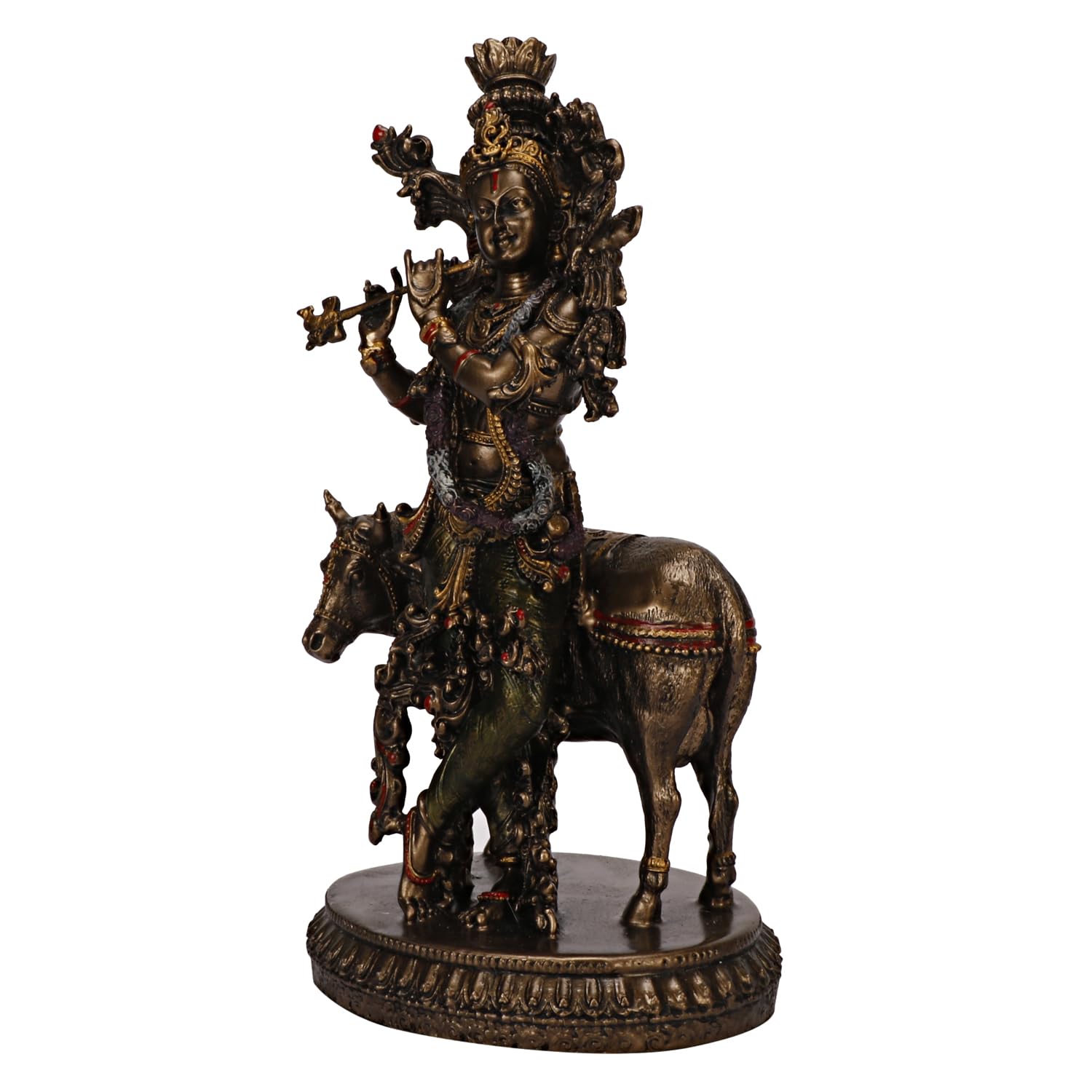 Resin Krishna with Cow Playing Flute Statue for Home Mandir Pooja Radha Krishan Ji Murti Temple Puja Office Home Déco... - SvarupArt