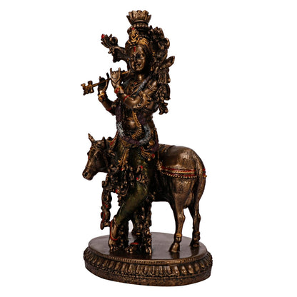 Resin Krishna with Cow Playing Flute Statue for Home Mandir Pooja Radha Krishan Ji Murti Temple Puja Office Home Déco... - SvarupArt