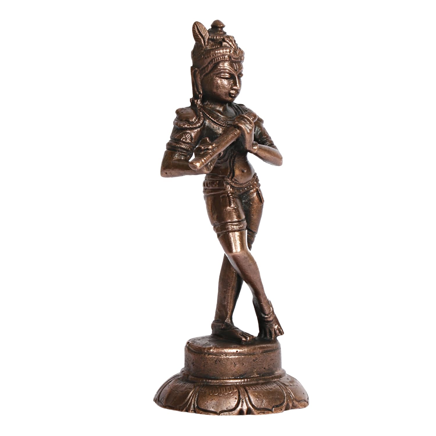 Copper Idol Krishna Handmade Copper Krishan Playing Flute Patina Antique Finish 4 Inch 175 Grams Pack of 1 Piece - SvarupArt