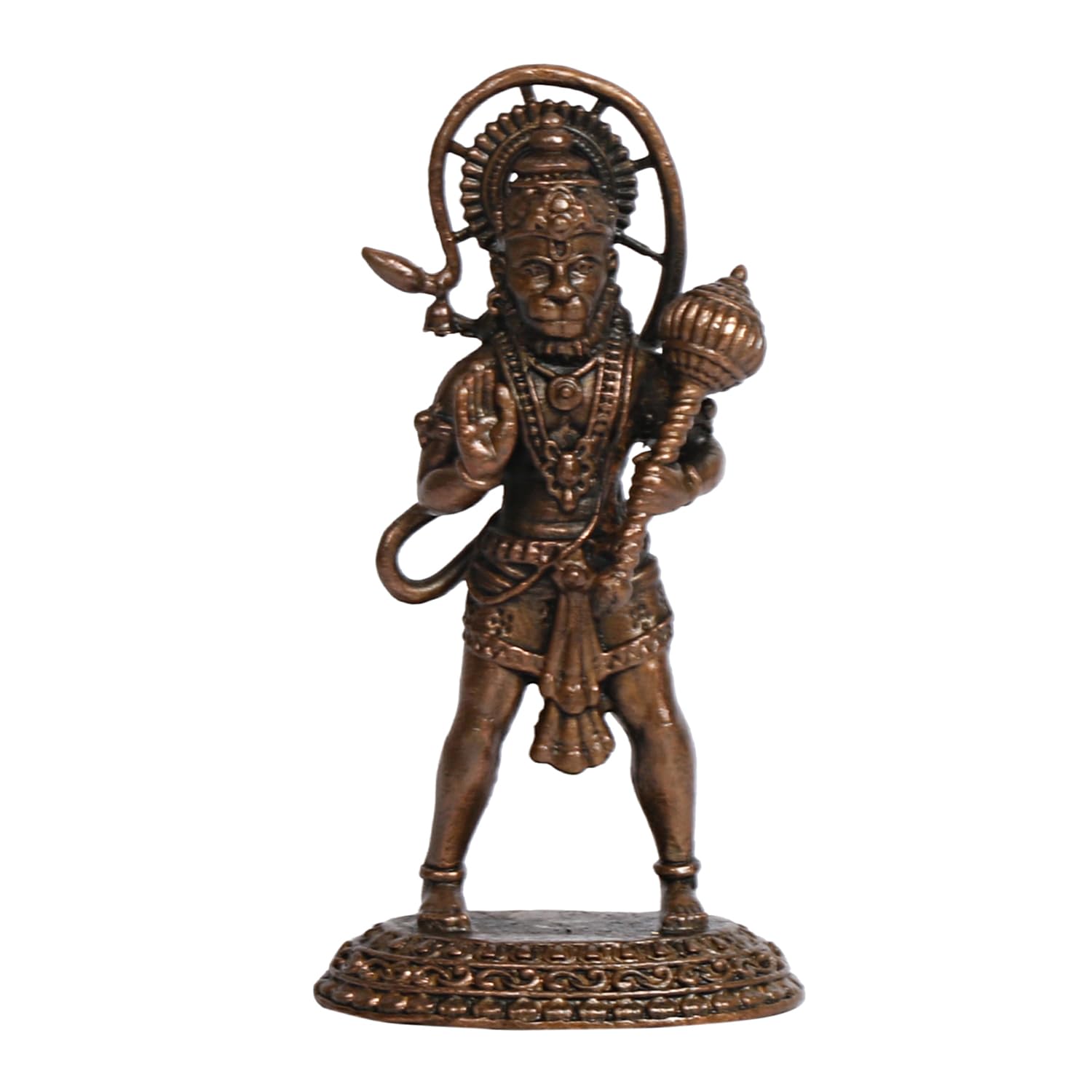 Copper Idols Hanuman Ji Murti Blessing Lord Balaji Bajrangbali Sankat Mochan Bhagwan Idol Patina Antique Finish 2.75 Inch - SvarupArt