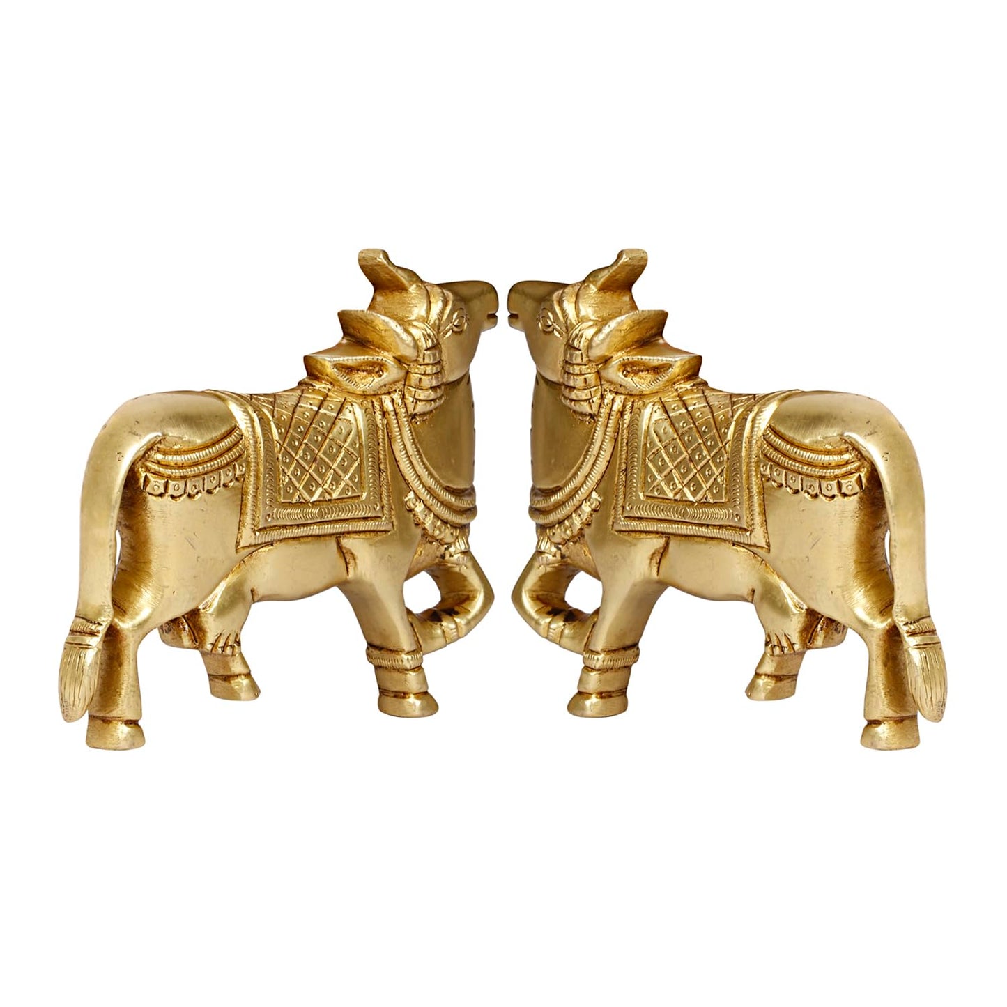 Brass Cow Wall Hanging Vastu Gau MATA Idol, Kamdhenu Cow Pair Nandi (Gold Color 5x4 Inch) - SvarupArt