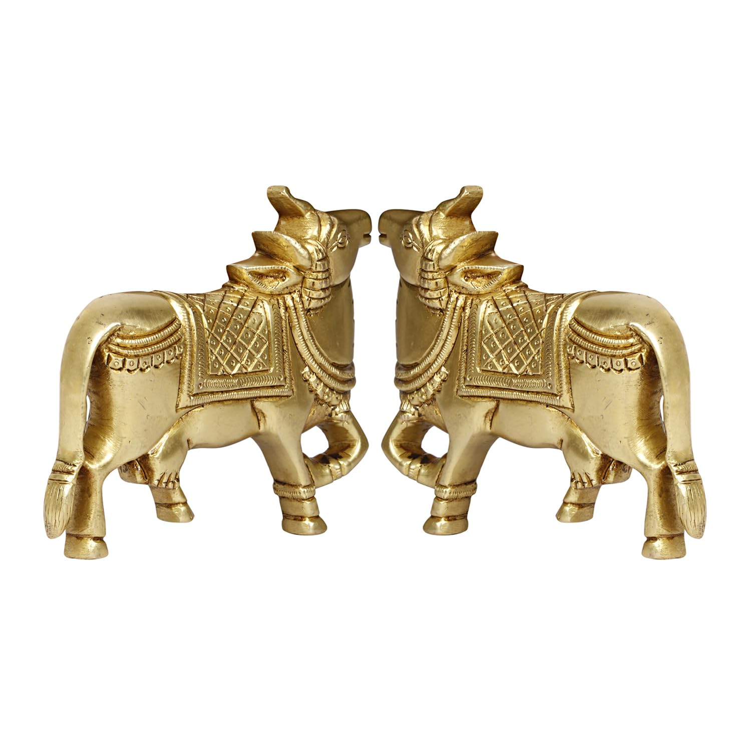 Brass Cow Wall Hanging Vastu Gau MATA Idol, Kamdhenu Cow Pair Nandi (Gold Color 5x4 Inch) - SvarupArt