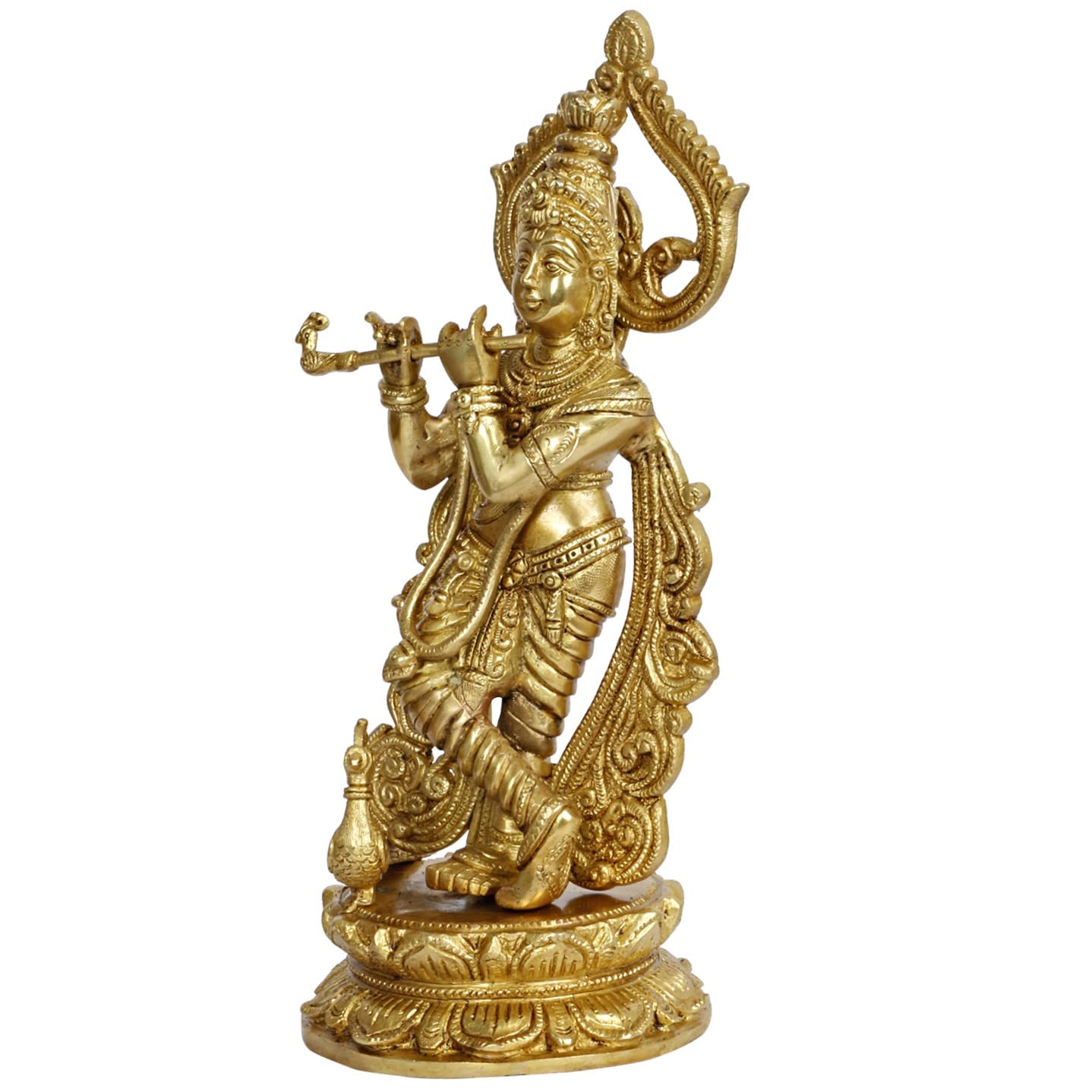 Brass Krishna Bhagwan Idol Murli Kishan Murti Playing Bansuri Gift for Home Mandir Decor Marriage Height 12 Inch - SvarupArt