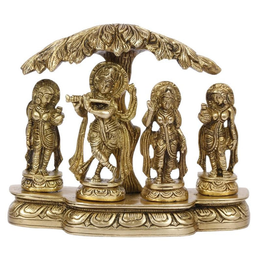 Brass Radha Krishna and Gopis in Gold Color Height 5 Inch - SvarupArt