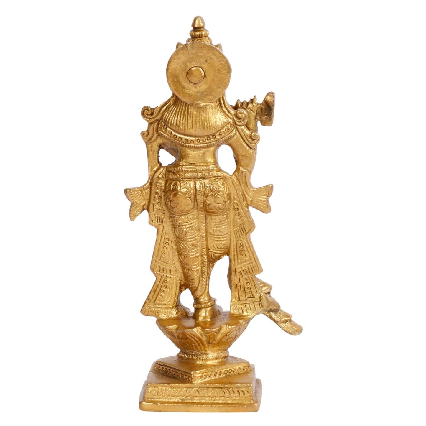 SVARUP Brass Krishna Idol Playing Flute in Gold Color for Small Mandir Height 6 Inch - SvarupArt