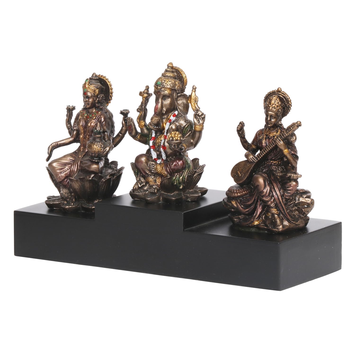 SVARUP Resin Laxmi Ganesh Saraswati Idol for Prosperity Height 4.5 Inchs Color Copper Standard 1 pcs - SvarupArt