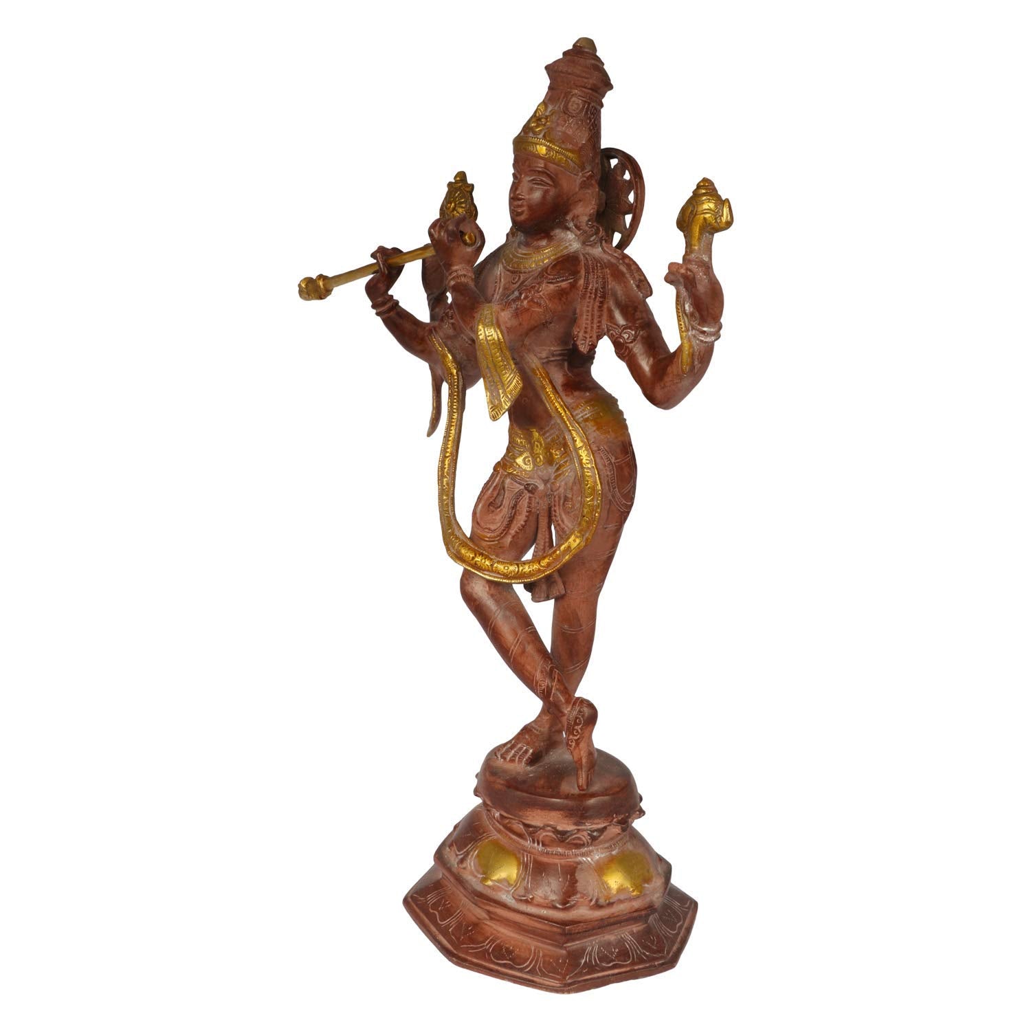 Brass Krishna Bhagwan Idol Murli Kishan Murti Playing Bansuri Gift for Home Mandir Decor Marriage Height 18 Inch - SvarupArt