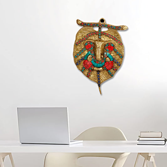 Brass Ganesh Wall Hanging Ganpati Statue On Paan Leaf Design Lord Ganesha Sculpture Idol Gifts Item/ or Home Office Decor - SvarupArt
