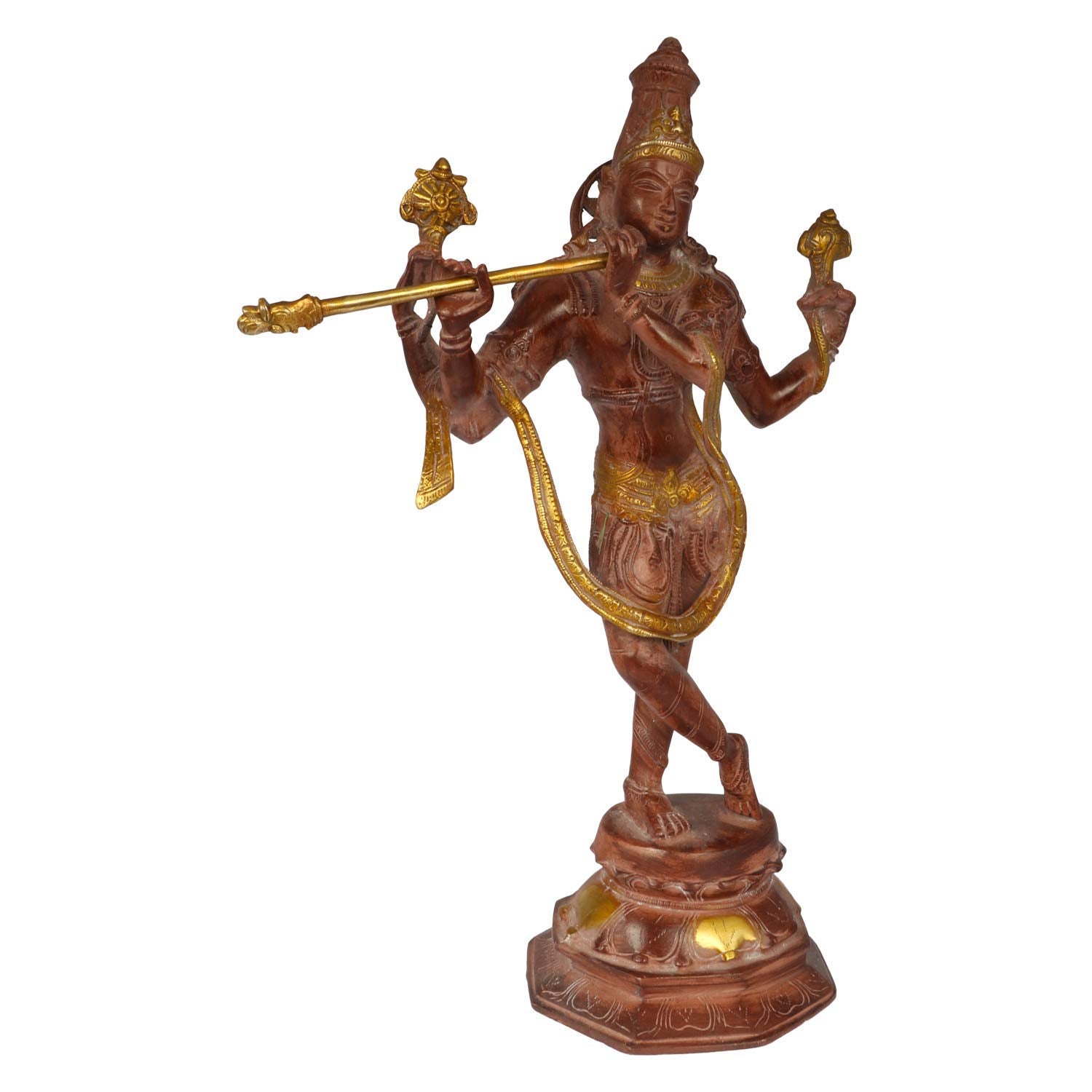 Brass Krishna Bhagwan Idol Murli Kishan Murti Playing Bansuri Gift for Home Mandir Decor Marriage Height 18 Inch - SvarupArt