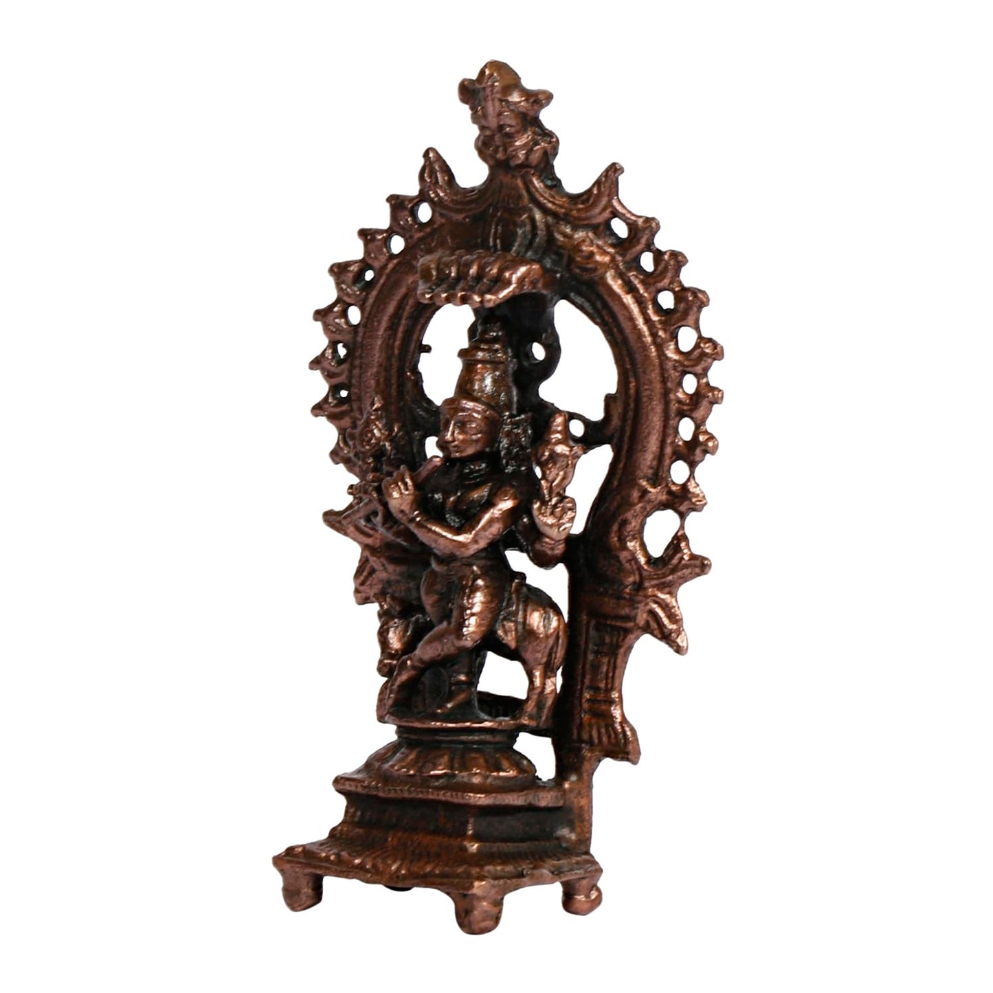 Copper Idol Krishna Handmade Copper Prabhavli Cow Krishna Patina Antique Finish 3 Inch 75 Grams Pack of 1 Piece - SvarupArt