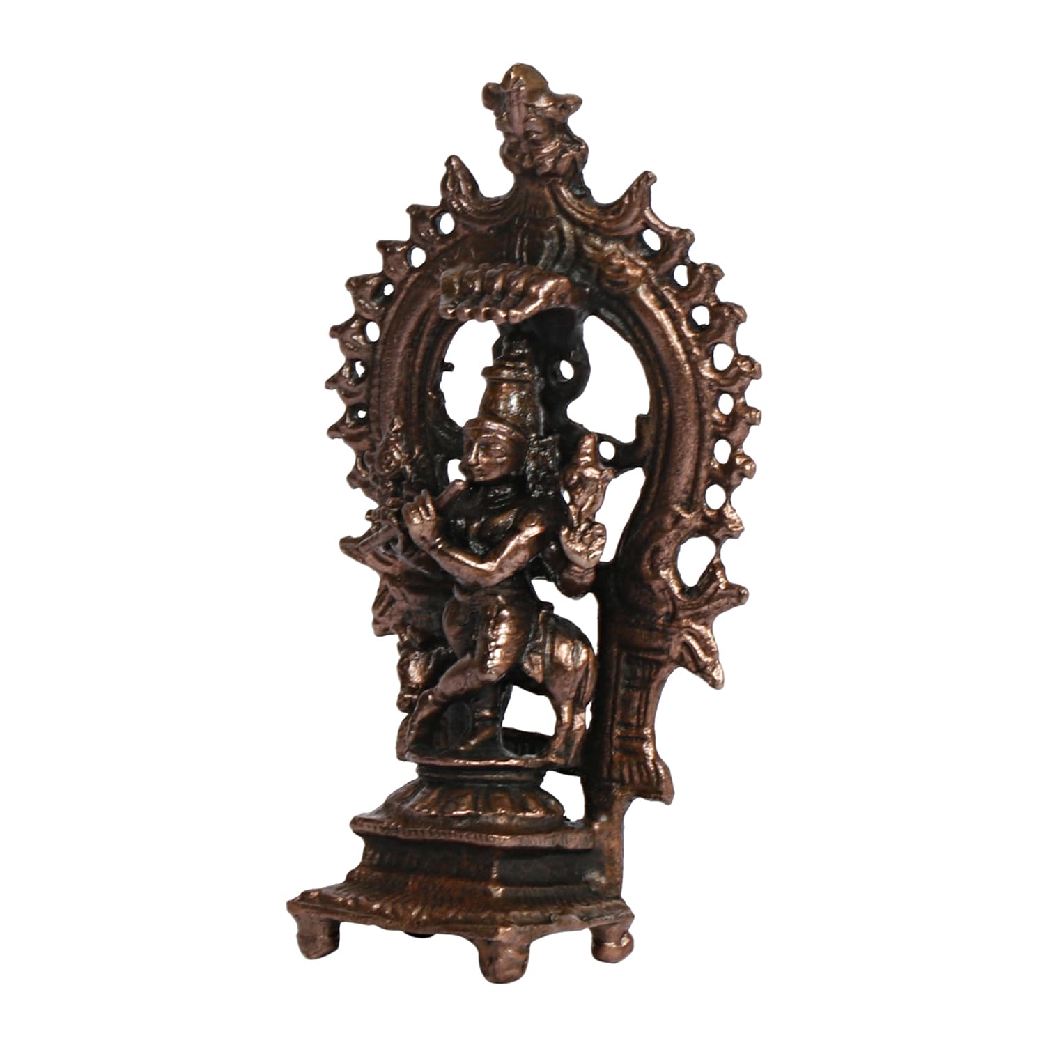 Copper Idol Krishna Handmade Copper Prabhavli Cow Krishna Patina Antique Finish 3 Inch 75 Grams Pack of 1 Piece - SvarupArt