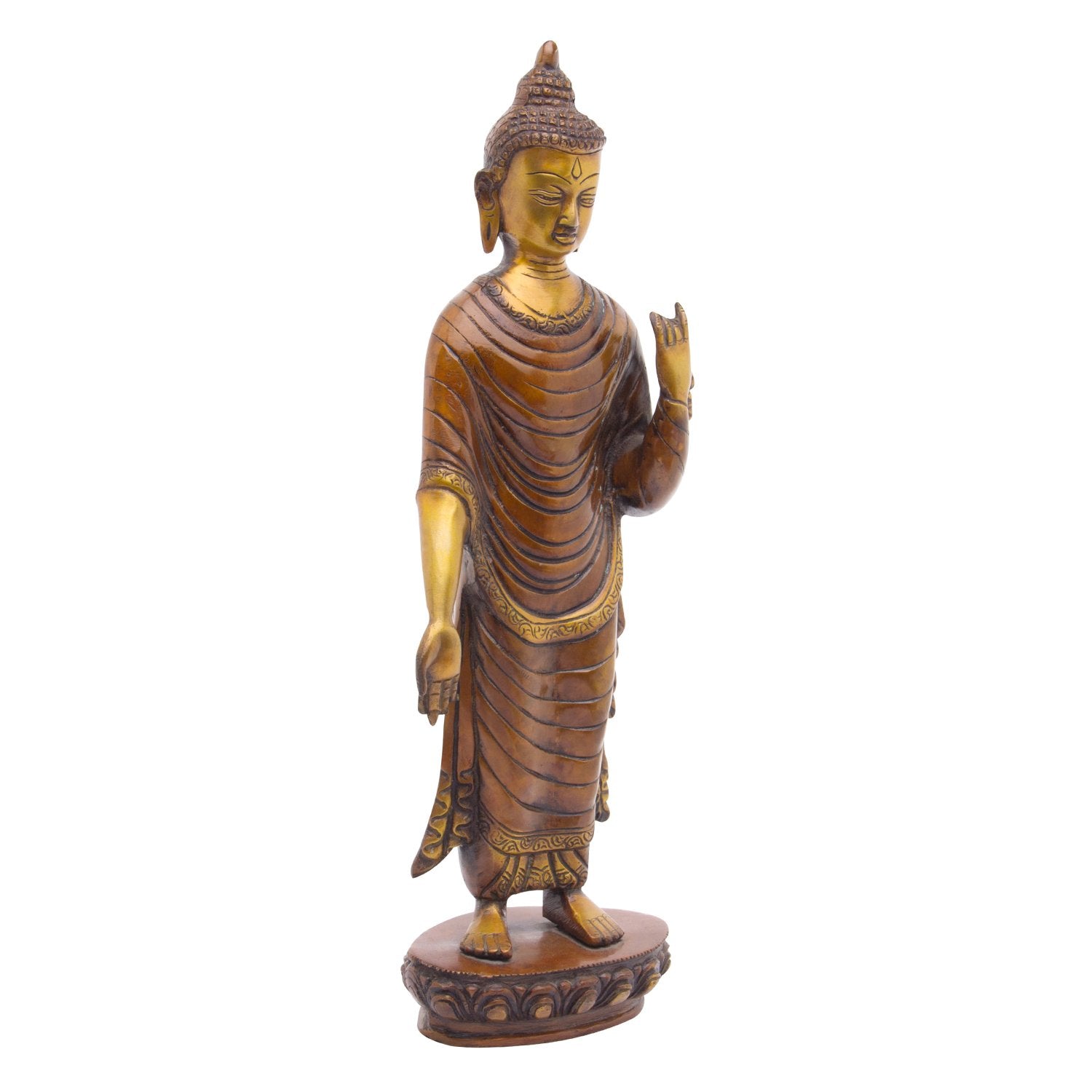 Brass Standing Buddha Offering Protection Height 15 Inch Weight 3.2 Kg Color Brown - SvarupArt