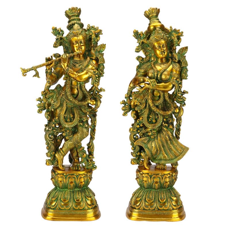SVARUP Big Brass Radha Krishna Pair Idol Radhay Krishan Murti in Multicolor Home Decor Puja Gift Height 29 Inch - SvarupArt