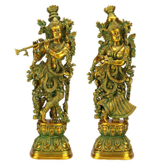 SVARUP Big Brass Radha Krishna Pair Idol Radhay Krishan Murti in Multicolor Home Decor Puja Gift Height 29 Inch - SvarupArt