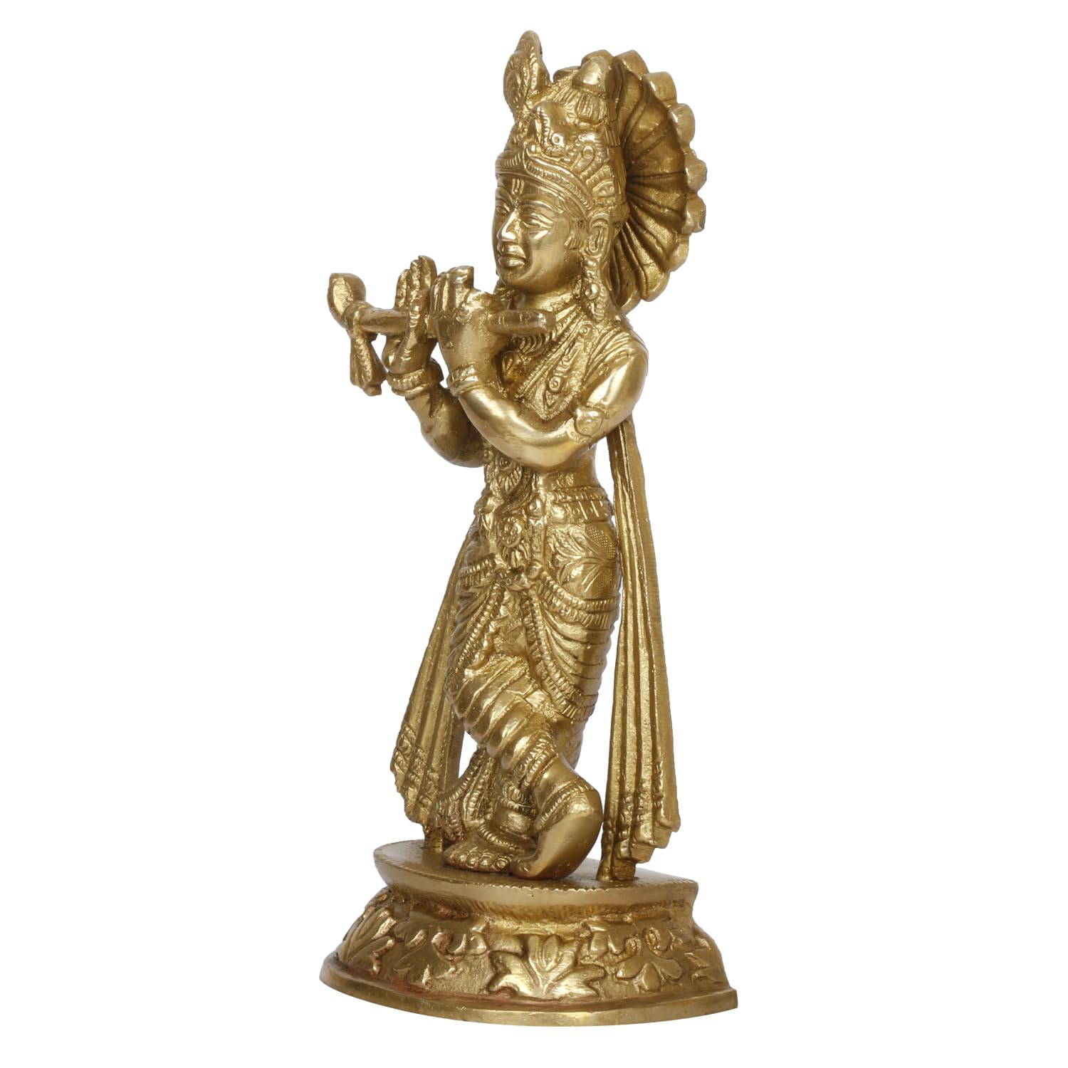 Brass Krishna Murti in Antique Gold Color Height 8 Inch Standard 1 Pcs. - SvarupArt