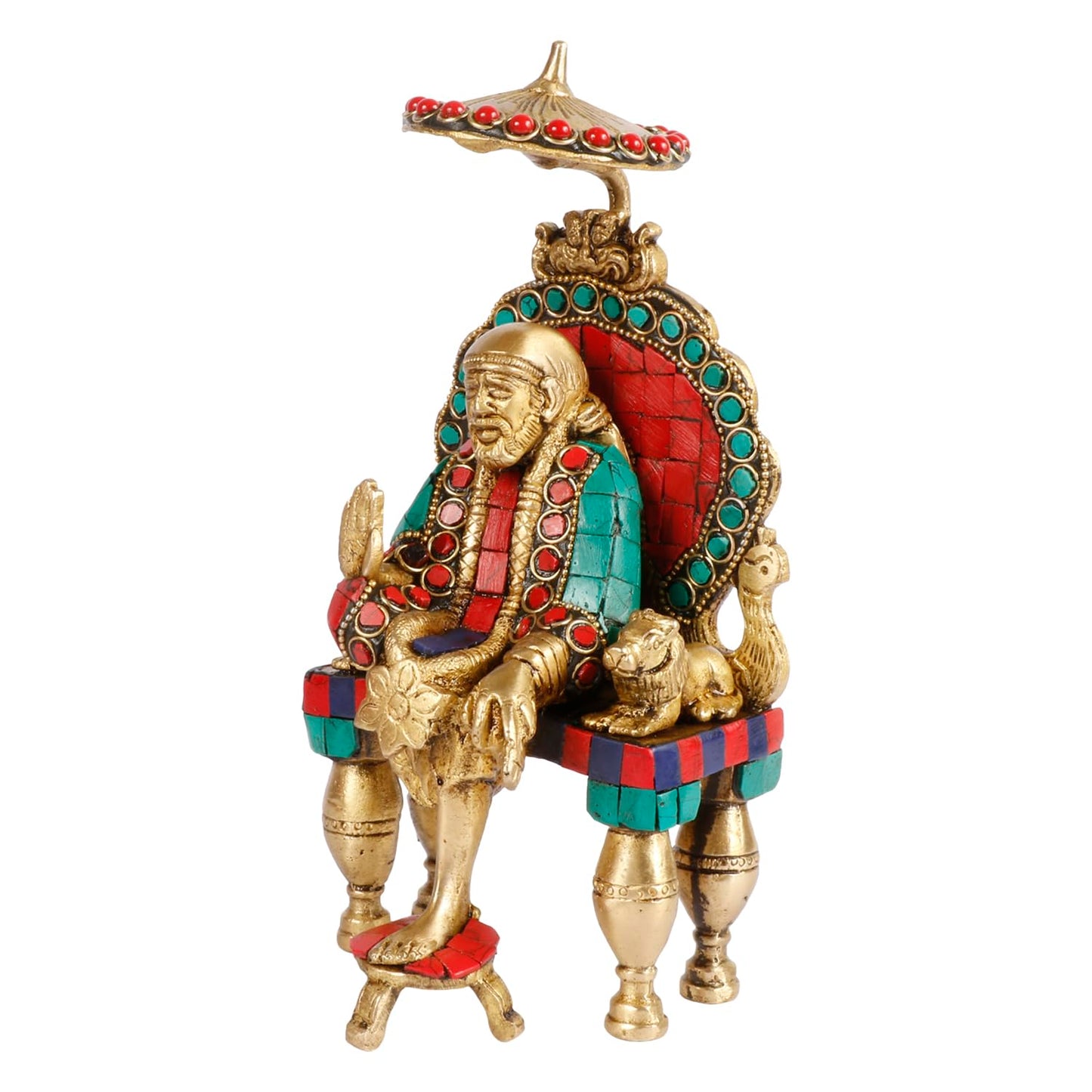 Brass Multicolour Sai Baba Murti Statue for Home Pooja Temple Height 8 Inch - SvarupArt