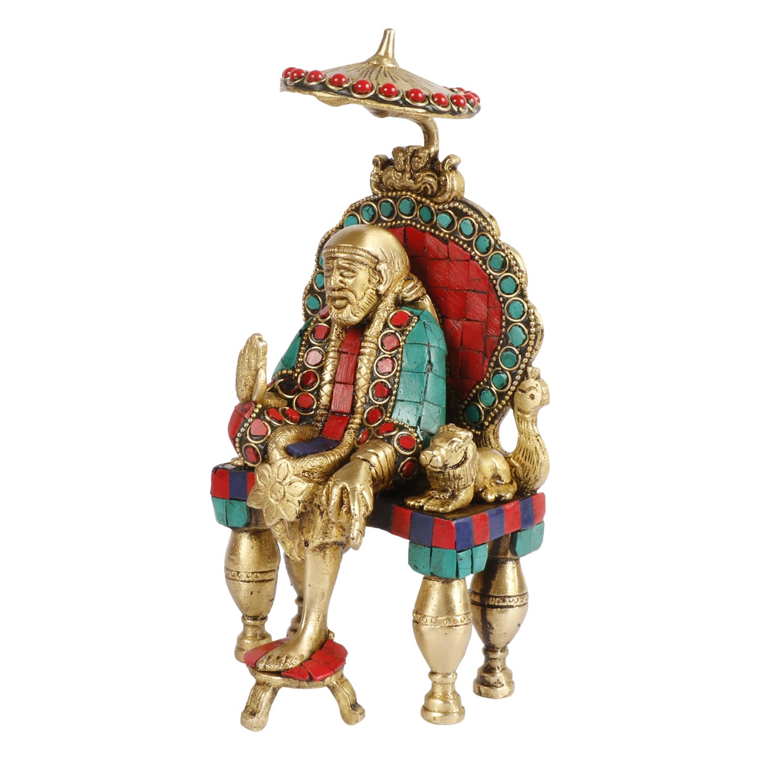 Brass Multicolour Sai Baba Murti Statue for Home Pooja Temple Height 8 Inch - SvarupArt