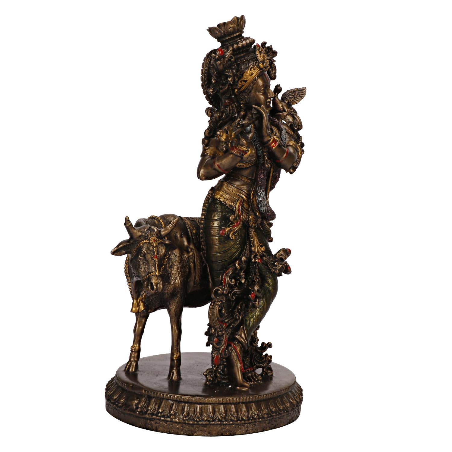 Resin Krishna with Cow Playing Flute Statue for Home Mandir Pooja Radha Krishan Ji Murti Temple Puja Office Home Déco... - SvarupArt