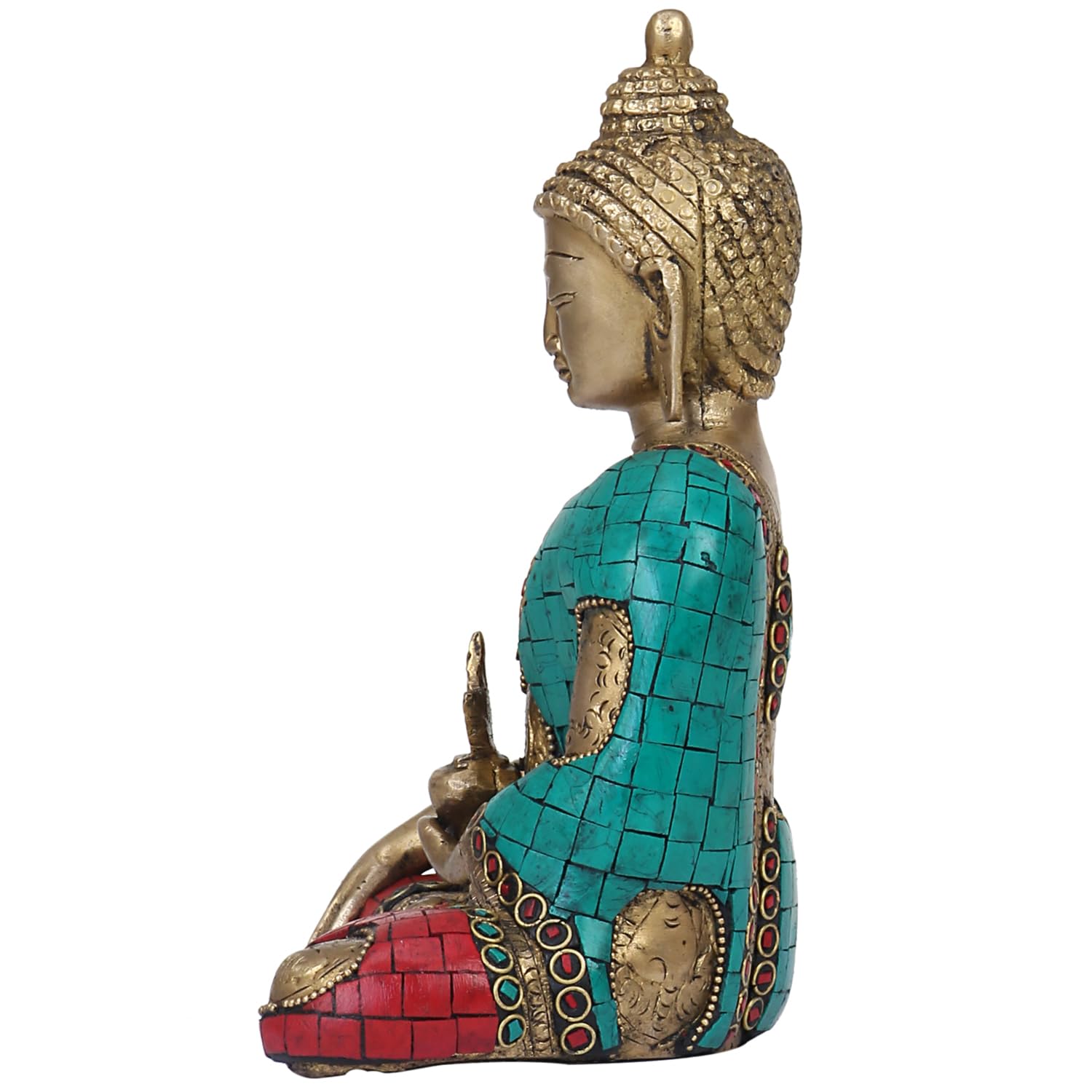 Brass Buddha Bhumi-Sparsha Mudra Idol Statue Tibetan Buddhist Décor Showpiece Height 7.5 Inch Weight 2 Kg Color Multi... - SvarupArt