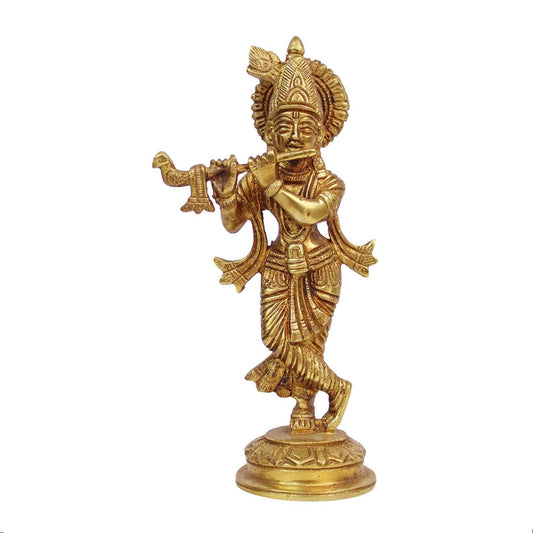 Brass Krishna Bhagwan Idol Statue God Love Murti for Home Decor Living Room Pooja Temple Sculpture Gift Height 7.5 Inch - SvarupArt